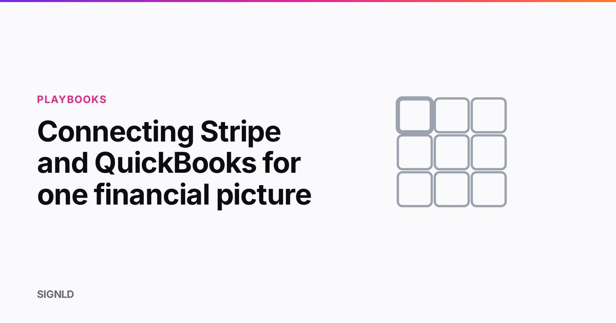 Article card with the headline on the left and a line-art drawing of a ledger grid on the right, under the SIGNLD gradient hairline.